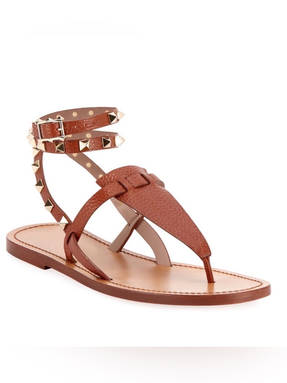 Valentino Garavani Brown Leather Pyramid-Stud Ankle-Strap Sandal